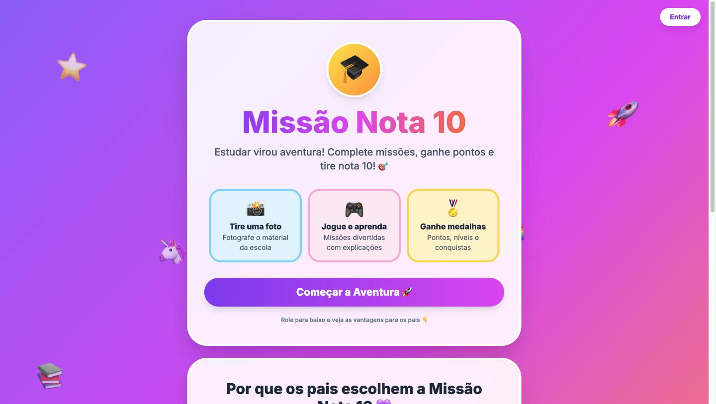Tela real do Missão Nota 10